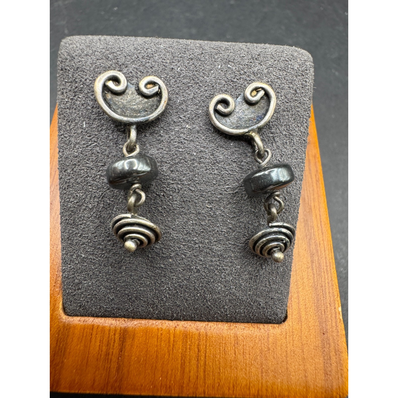 Vintage 925 Sterling Silver Modernist Swirl Dangle Statement Earrings 25$